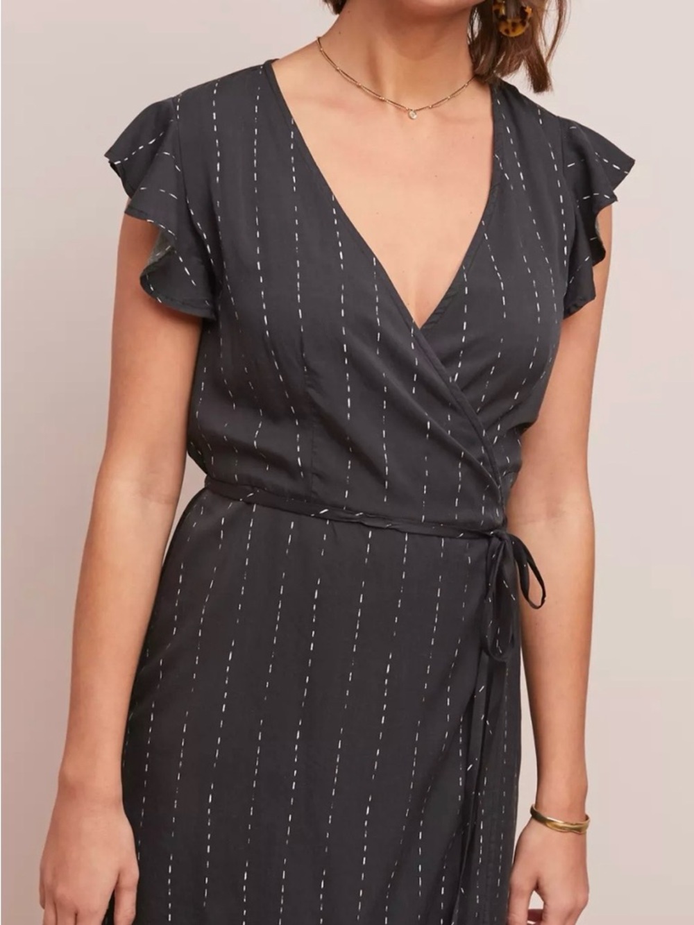 Anthropologie Cloth & Stone Black Dress with White Stitching design